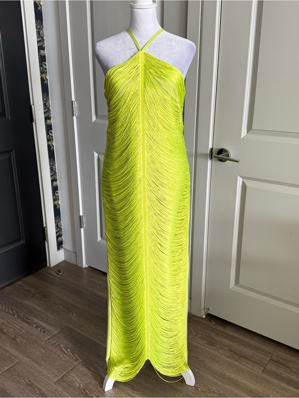 NWT Anewsta Green Halter Fringe Formal Dress Size L